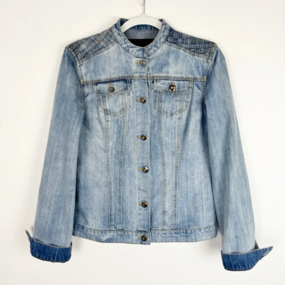 Womens Denim Jean Jacket M Braided Detail Boho Chic Y2K Revival Indie Sleaze - Picture 2 of 11